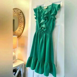 Kate Spade Women’s Size 6 Crepe Ruffle Front Mini Dress in Beryl Green EUC